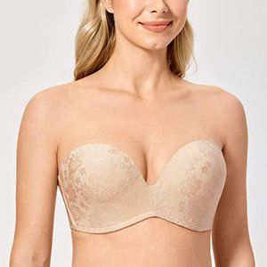 Delimira Tan Jacquard Strapless Bra Plus Size 38D EUC